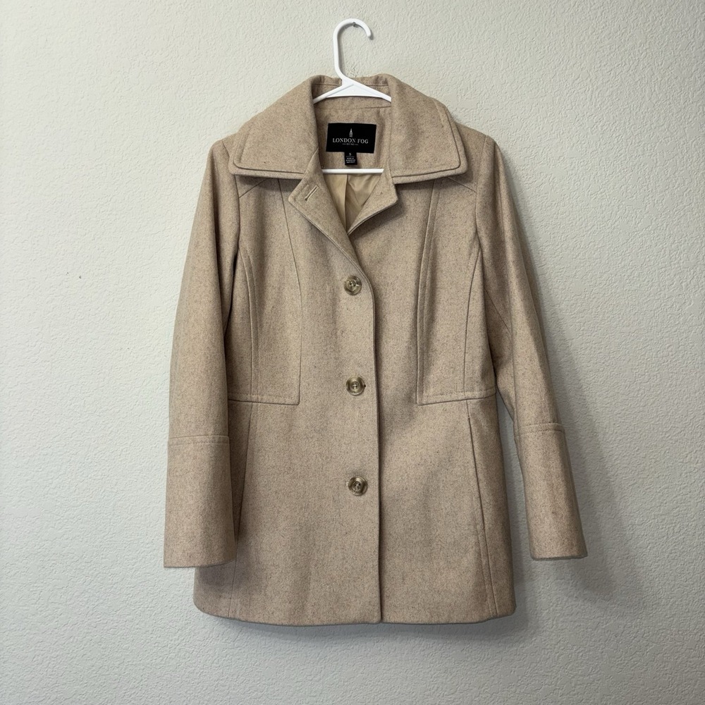 London Fog Wool Blend Women's Single Breasted Button Up Coat Size Small S Beige